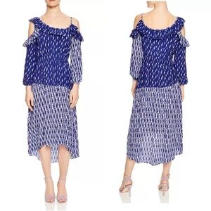 Sandro Lightning Bolt Bare Shoulder Crepe Midi Dress
Blue Kemila Size M